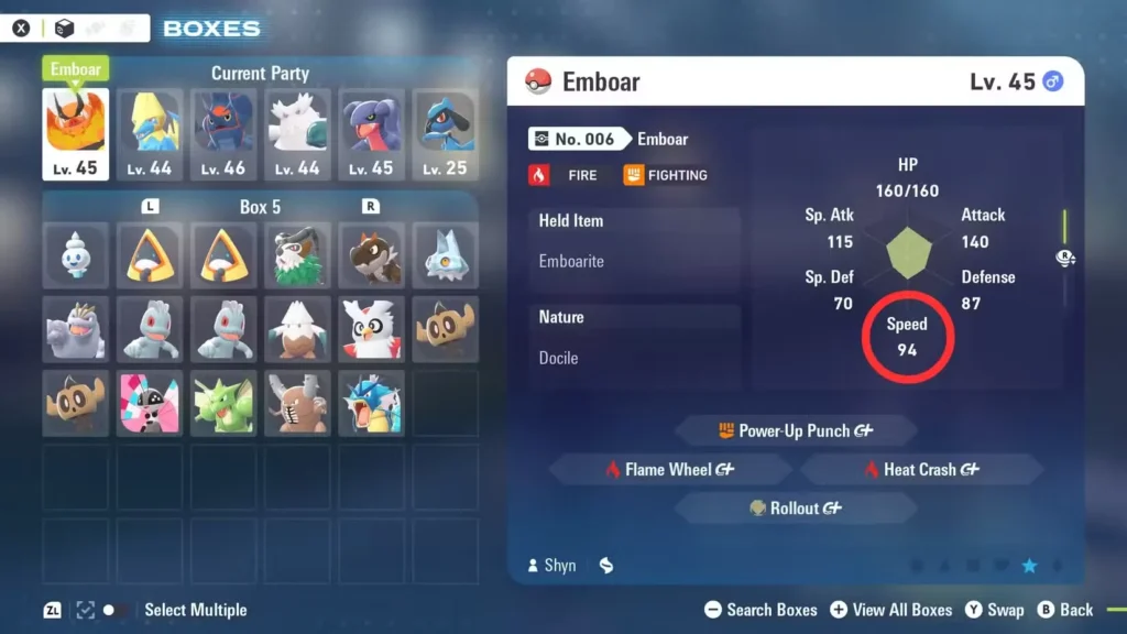 speed stat of emboar