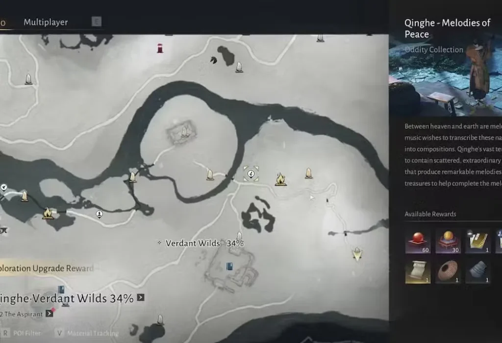 Qi Sheng and the Melodies of Peace Quest Map in Where Winds Meet