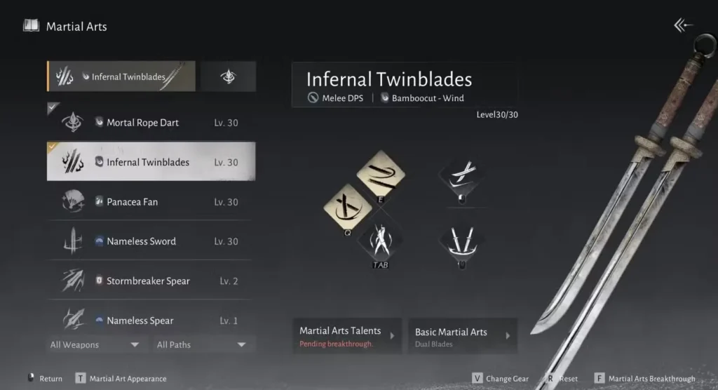 infernal twinblades in where winds meet