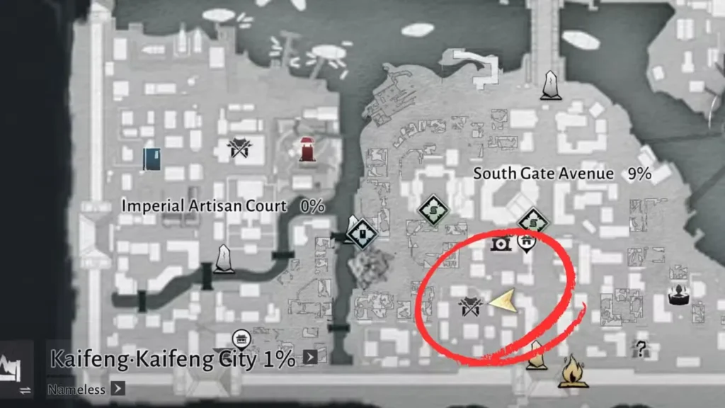 Location: South Gate Avenue, Near Patrol and Inspection Agency in Where Winds Meet