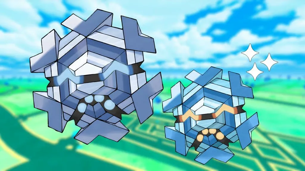 cryogonal and shiny cryogonal with a pokemon go background 1024x576 1