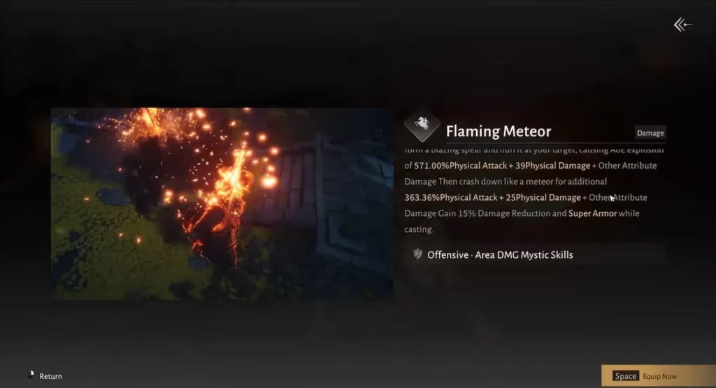 Flaming Meteor in Where Winds Meet