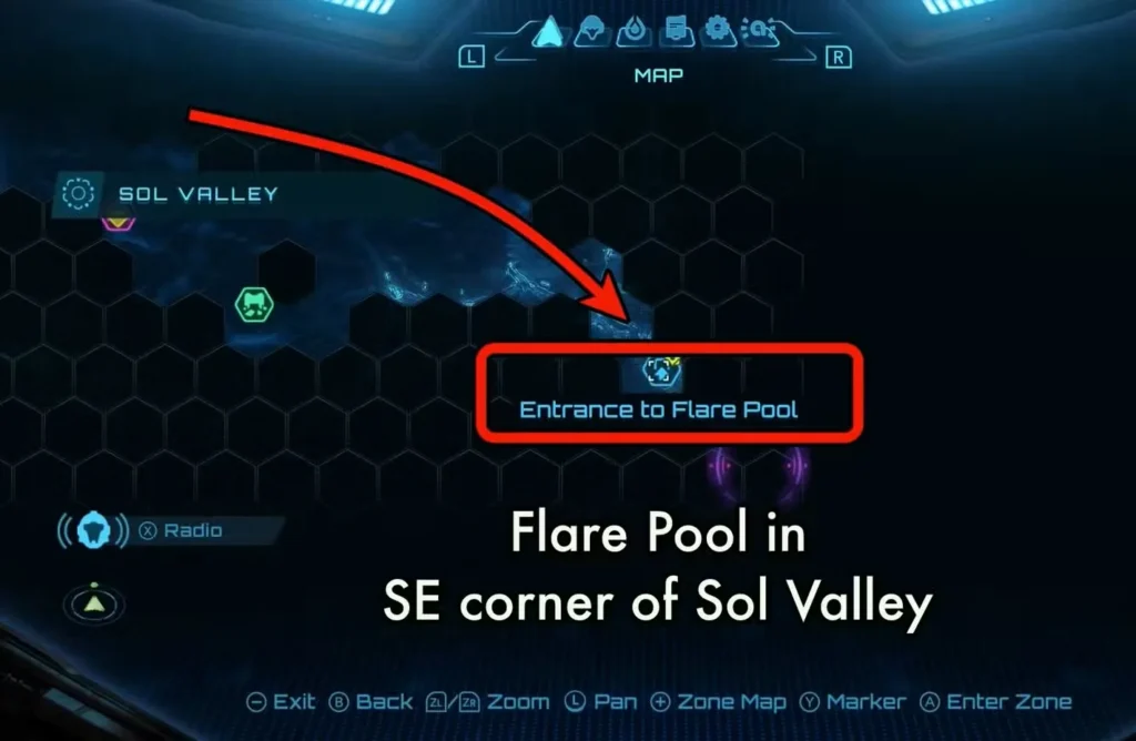 flare pool map to sol valley in metroid prime 4 beyond