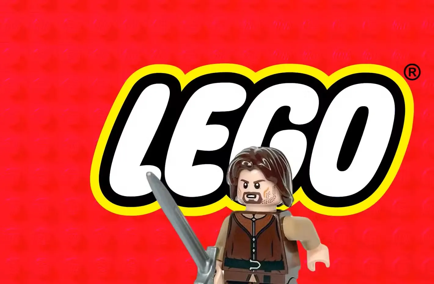 lego logo with lord of the rings lotr aragorn wielding sword minifigure composite