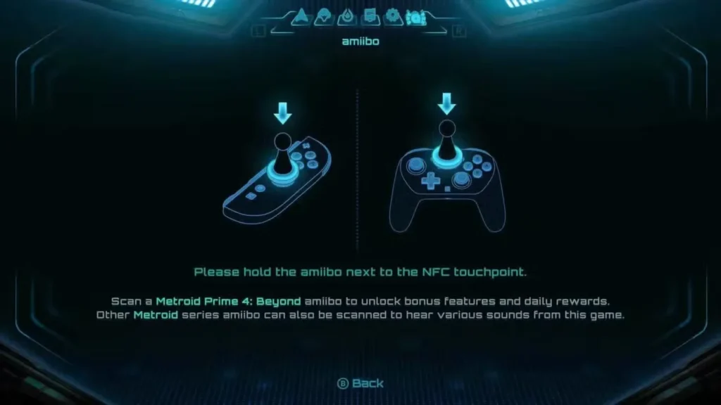 amiibo scanning screen in metroid prime 4 beyond