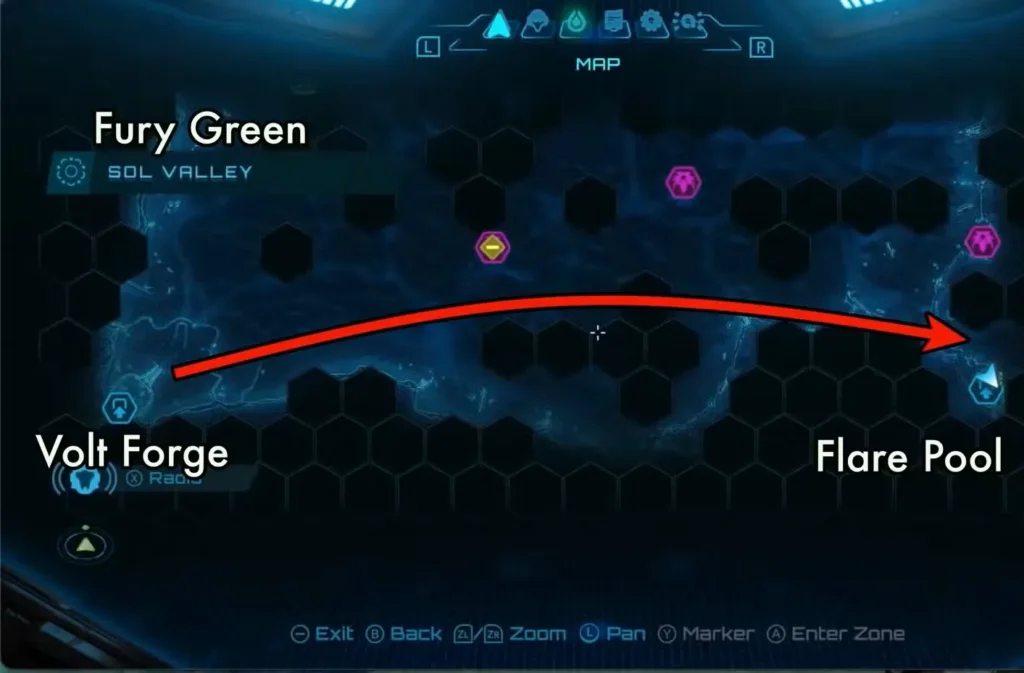Finding Flare Pool in Sol Valley, Shown Location in Metroid Prime 4 Beyond