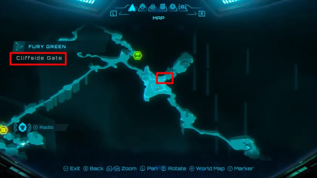 Energy Tank #2 - Fury Green (Cliffside Gate) in Metroid Prime 4: Beyond