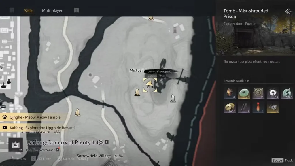 mist shrouded prison tomb location map in where winds meet