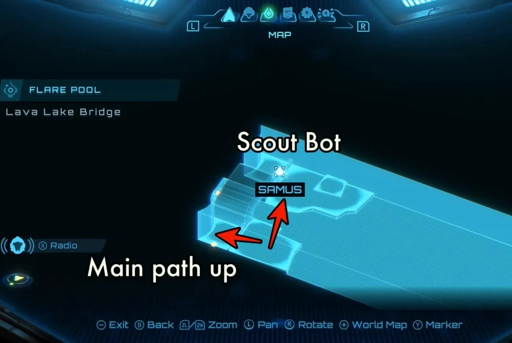 Scout Bot #4: Flare Pool - Past Lava Lake Bridge in Metroid Prime 4 Beyond