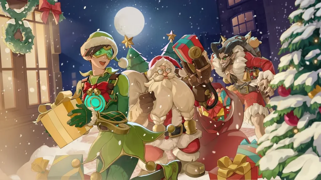 overwatch 2 winter wonder land key art jingle tracer santa claus torbjorn krampus junkrat