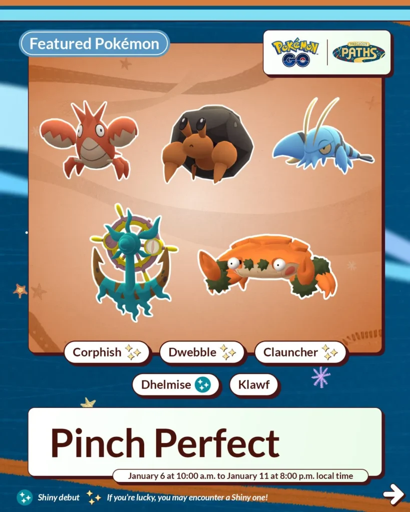Pokemon GO January 2026 Event: Gen 9 Klawf and Shiny Dhelmise Debut in Pinch Perfect