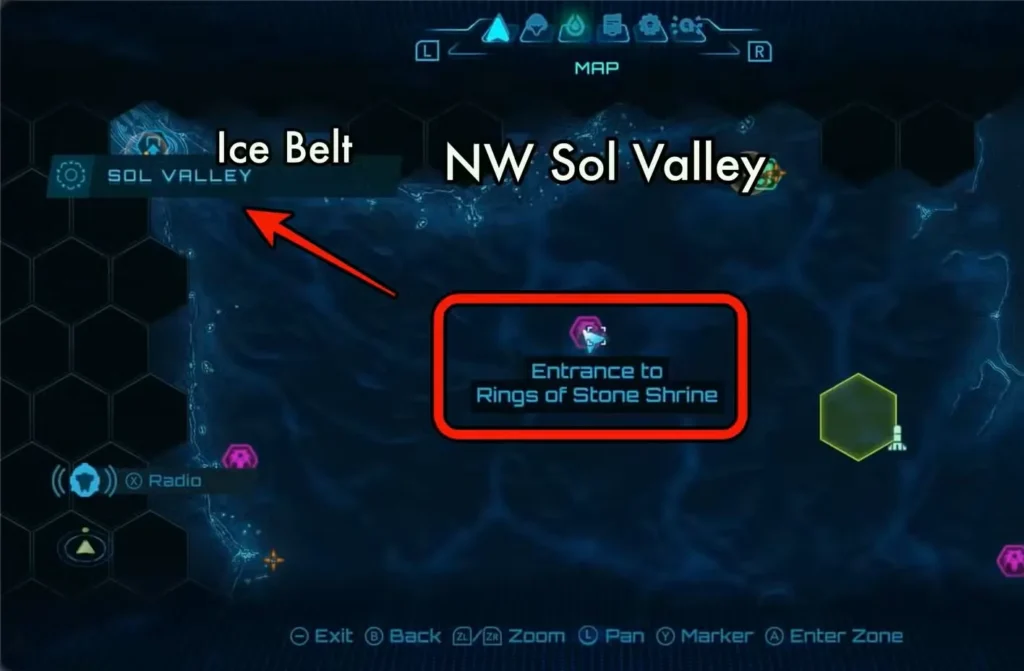 Rings of Stone Shrine - Fire Shot Upgrade Location Map in Metroid Prime 4 Beyond