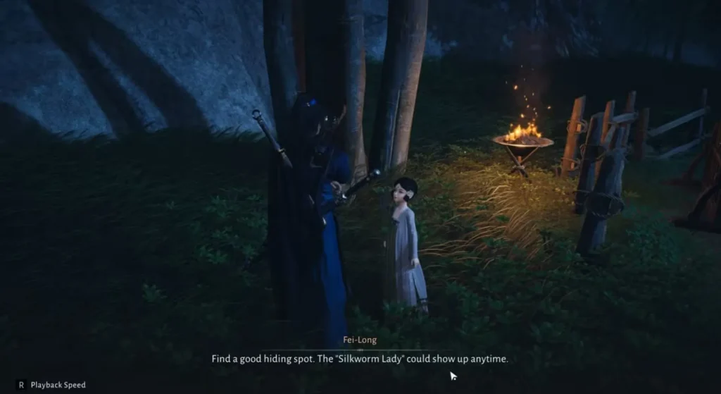 Scholar and Start Woven With Malice Talking to Little Needle in Where Winds Meet