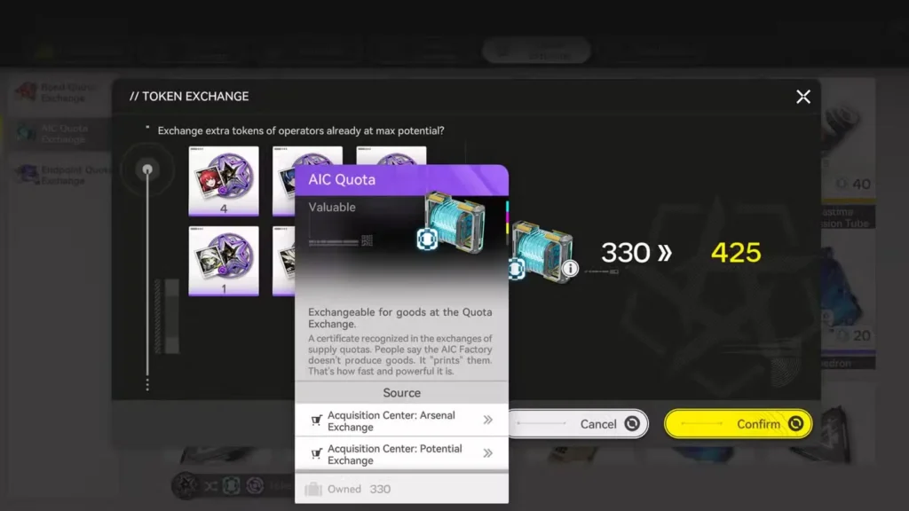 arknights endfield extra tokens what do how use where max potential aic quota 1