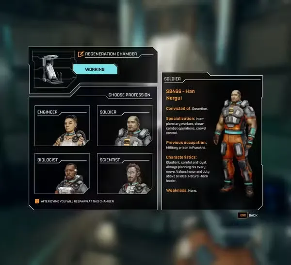 choosing new character in star rupture