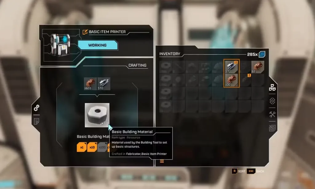 crafting basic building material in starrupture