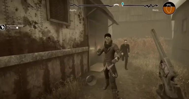 holding a gun as two bandits in pathologic 3