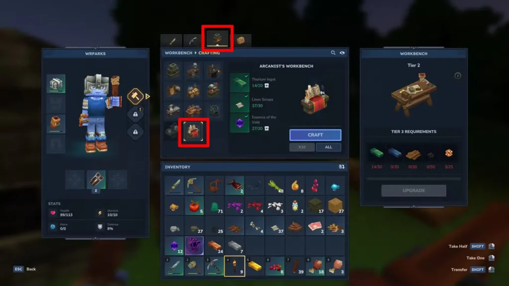 crafting arcanists workbench in hytale