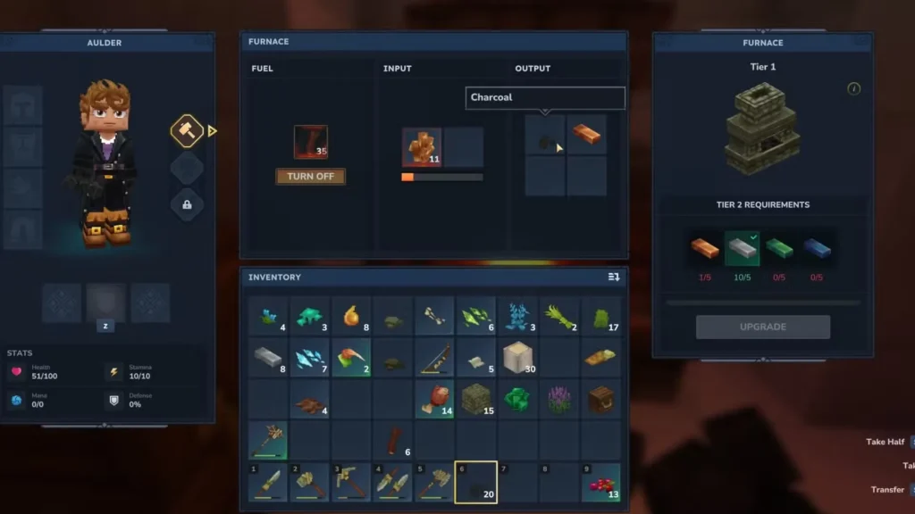 making charcoal at furnace in hytale