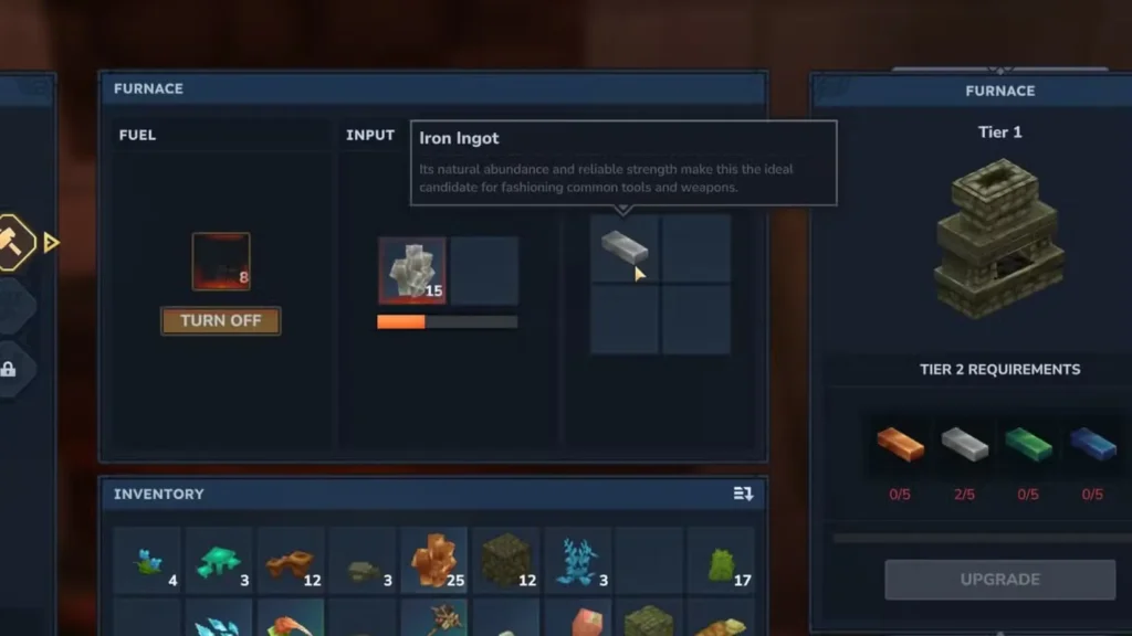 smelting iron ore into iron ingots in hytale