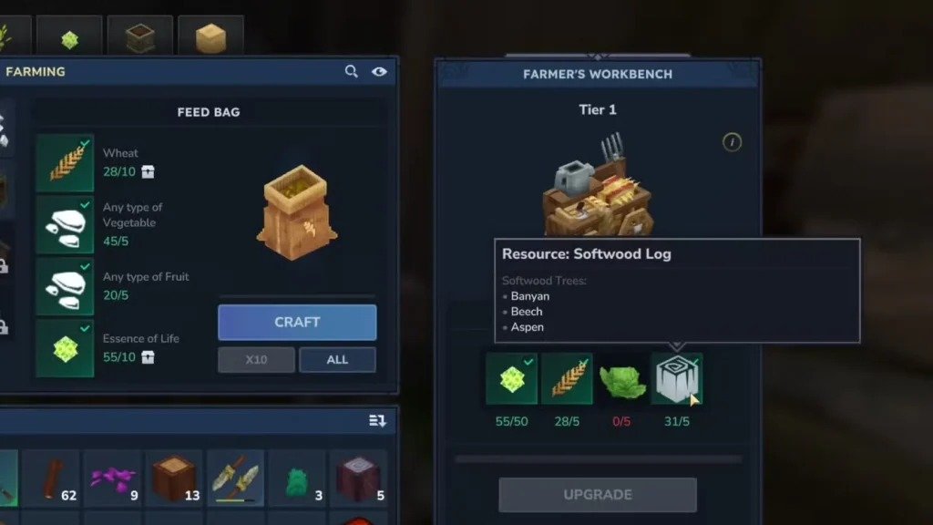 softwood log farmer's workbench in hytale