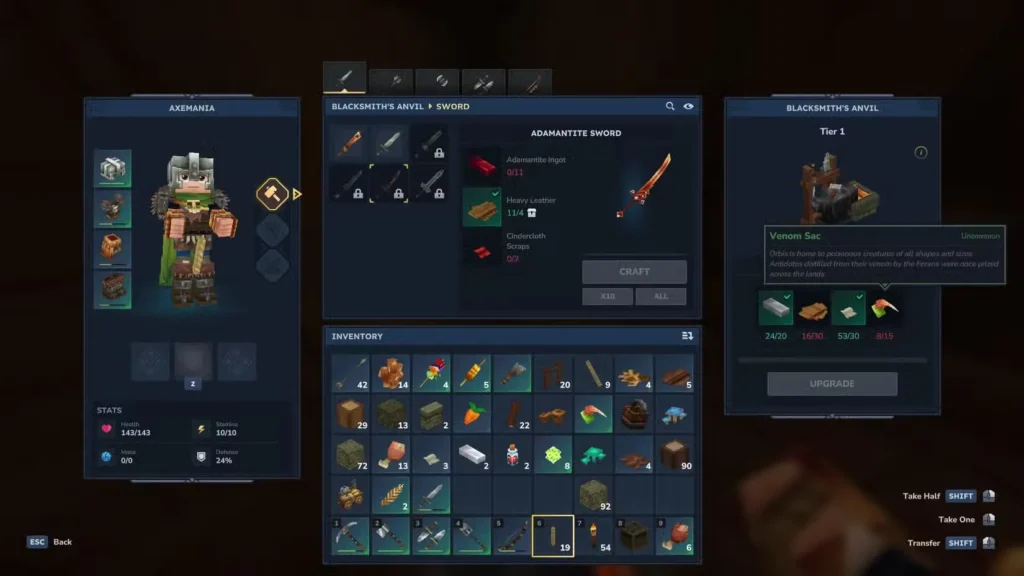 Uses of venom sacs in hytale