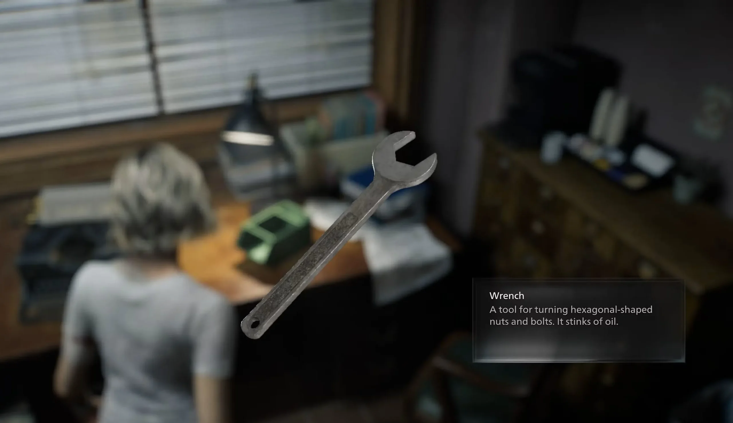 Picking up the Wrench from the desk in the Custodian's Office in Resident Evil Requiem