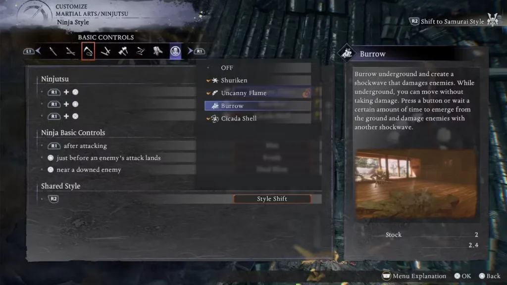 equip them in the martial arts ninjutsu setting in nioh 3
