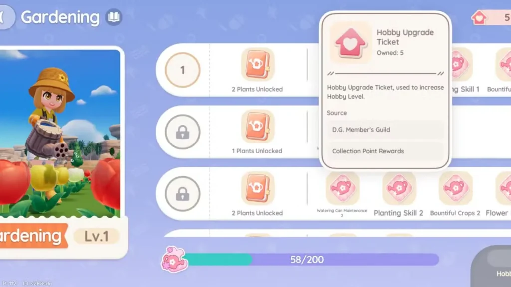 hobby upgrade ticket in heartopia