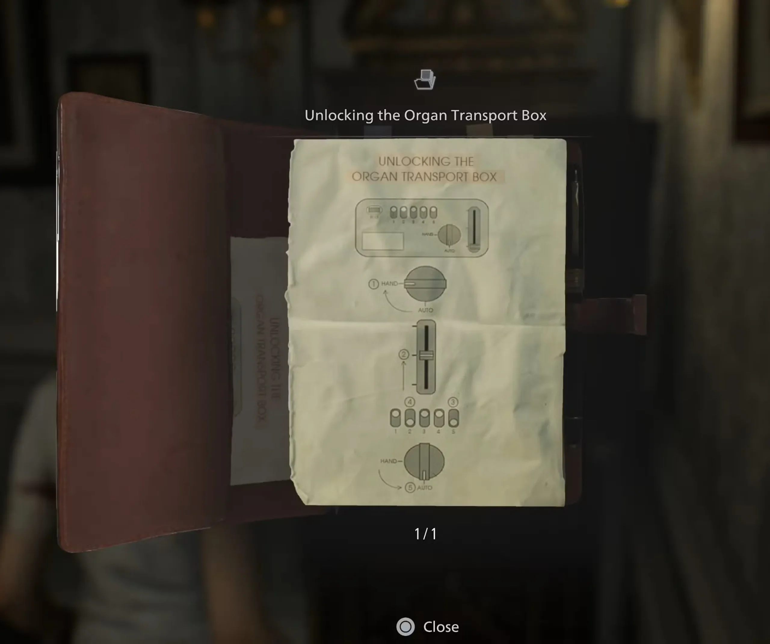 Organ Transport Box puzzle solution showing correct switch and dial positions in Resident Evil Requiem