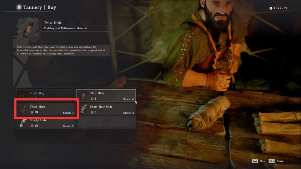 how to buy thick hide in crimson desert Buy from the Tannery